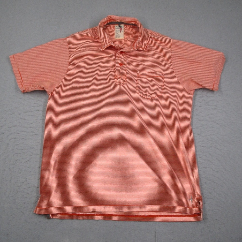Relwen Shirt Mens XL Orange White Striped Short Sleeve Cotton Polo Chest Pocket